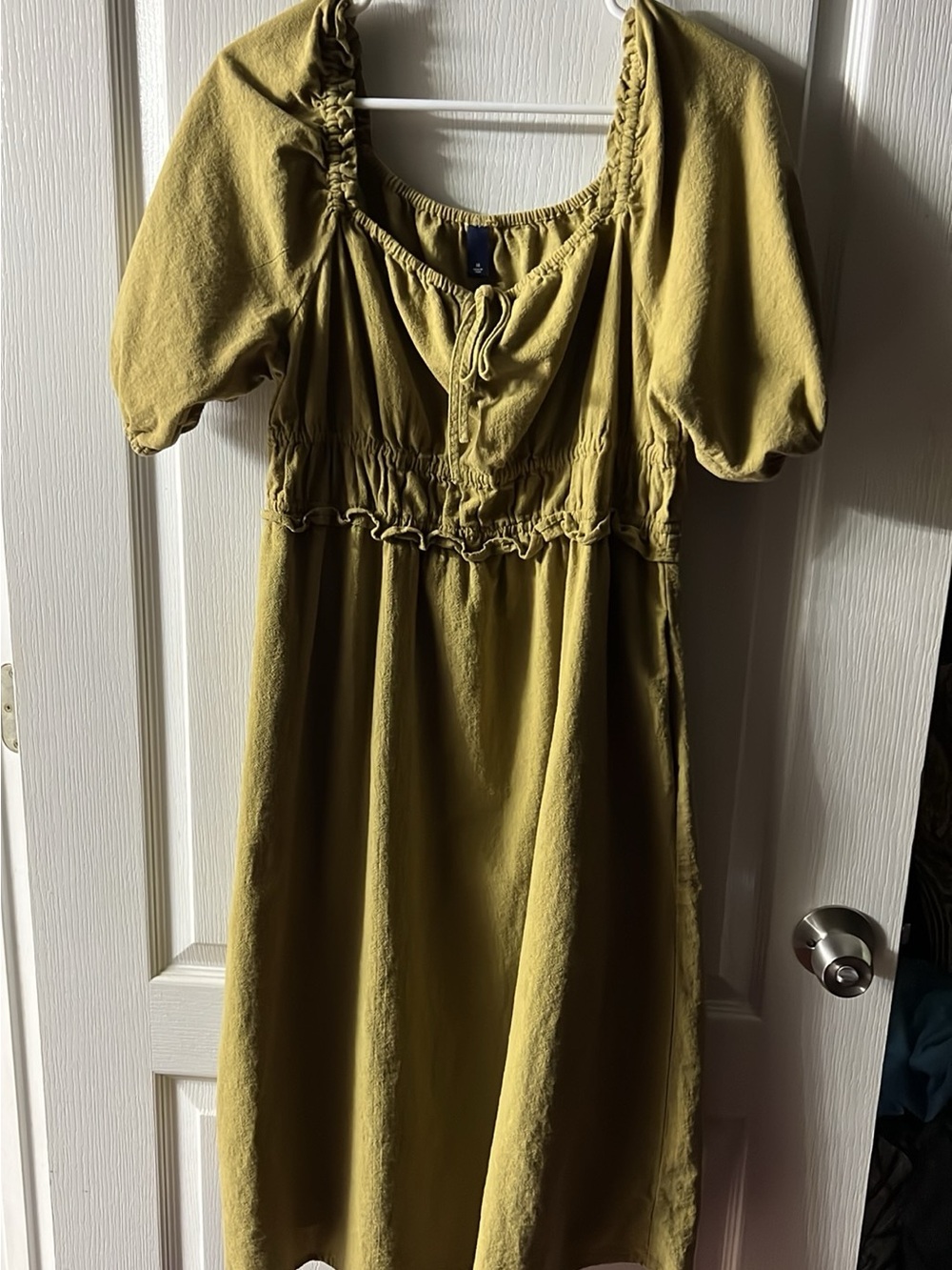 Olive Green Puff Sleeve Midi Dress
